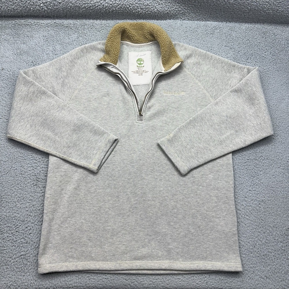 Timberland Men's XL Tan 1/4 Zip Pullover Fleece Sherpa Lined Collar Sweatshirt